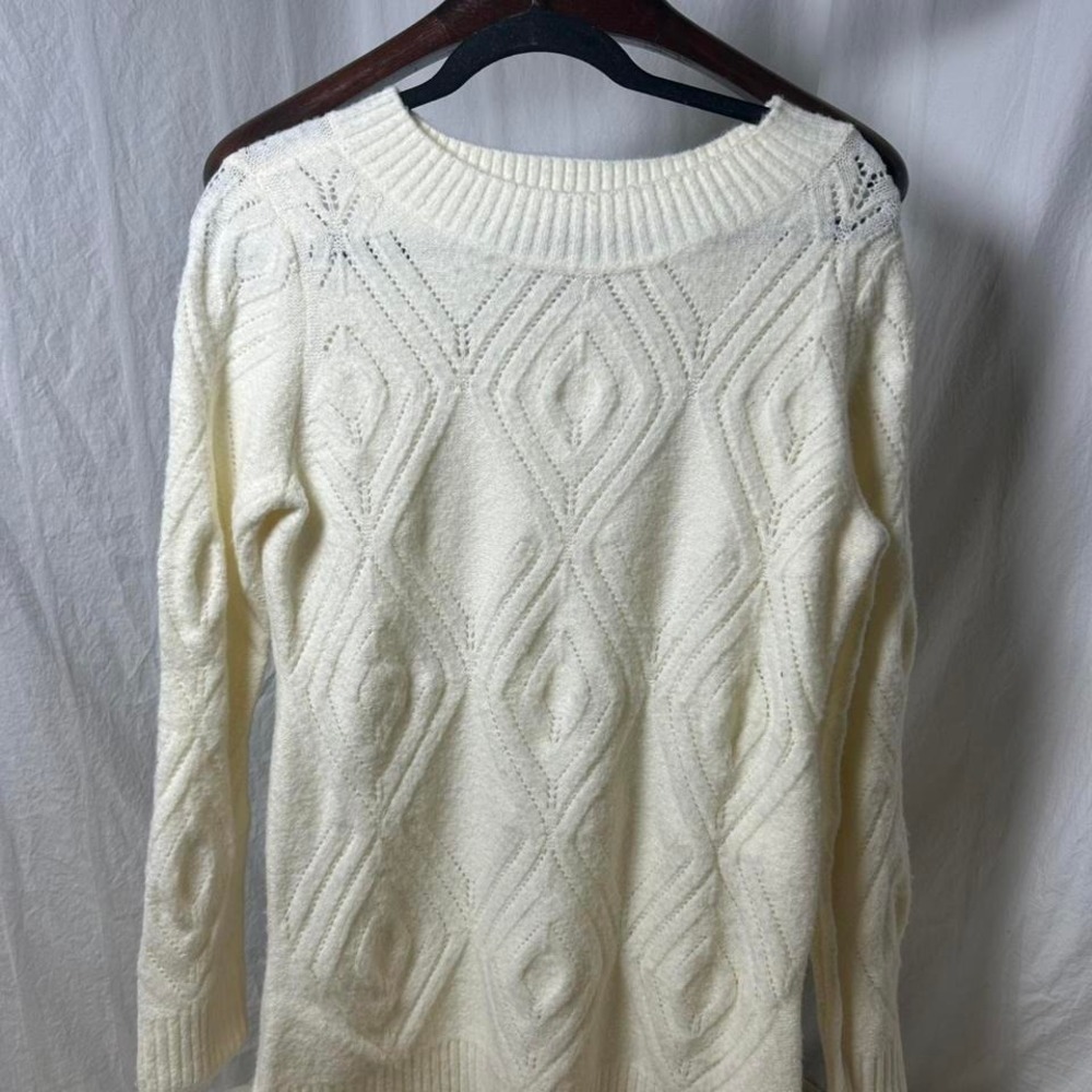 TALBOTS Sweater Womens Small Cream White Soft Cable Knit Tunic Cozy